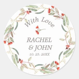 Sticker Rond Couronne Florale Australienne Rouge avec Mariage d