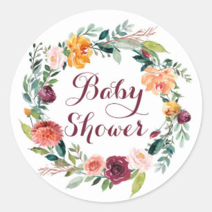 Sticker Rond Couronne florale automnale à l'aquarelle pour Baby