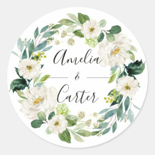 Sticker Rond Couronne florale blanche Mariage Classique Autocol