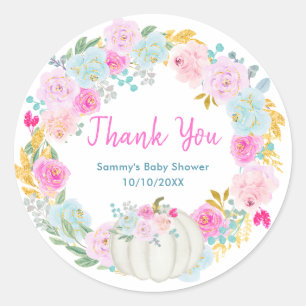Sticker Rond Couronne florale de citrouille blanche Baby Shower