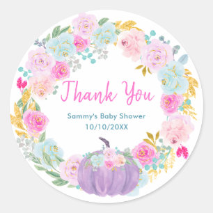 Sticker Rond Couronne florale de citrouille violette Baby Showe
