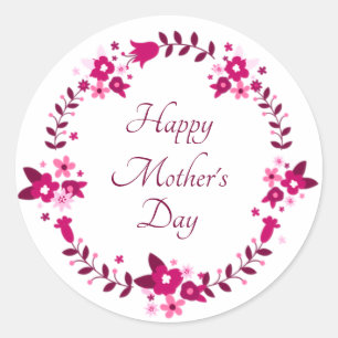 Sticker Rond Couronne florale Happy Mother's Day rose 