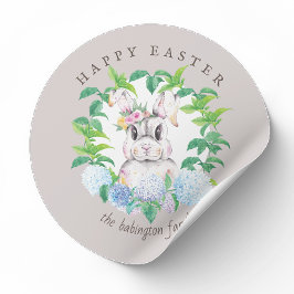 Sticker Rond Couronne florale Lapin de Pâques Personnalisé