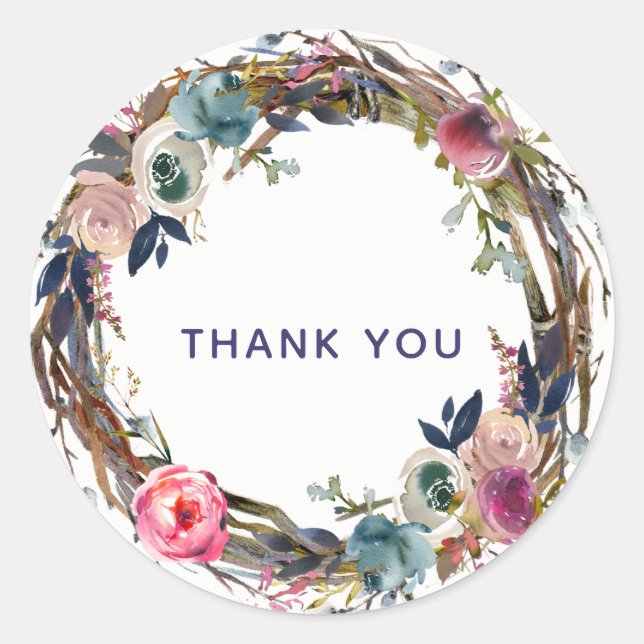 Sticker Rond Couronne florale moderne chic en branches rustique (Devant)