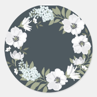 Sticker Rond Couronne florale noire et blanche