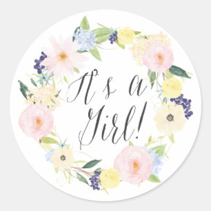 Sticker Rond Couronne florale pastel Tampon pour Baby Shower C'