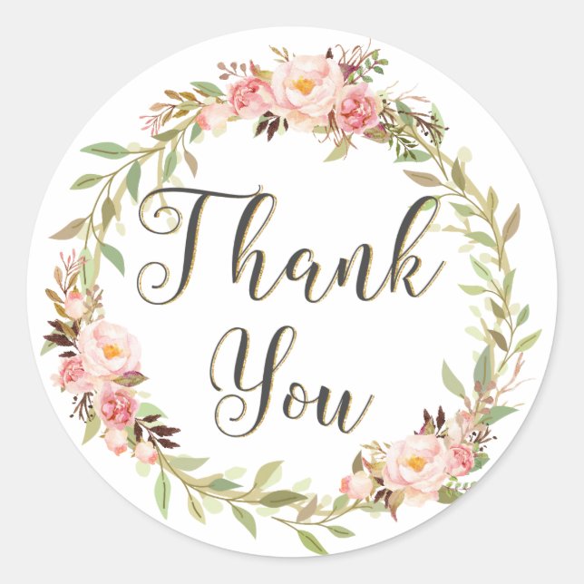 Sticker Rond Couronne florale rose merci mariage anniversaire (Devant)