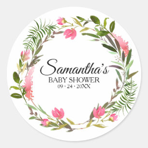 Sticker Rond Couronne florale rustique chic pour Baby Shower