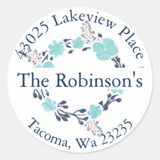 Sticker Rond Couronne florale sarcelle et bleu marine - Adresse