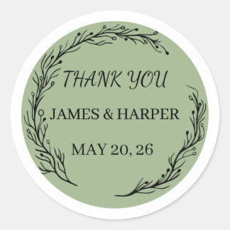 Sticker Rond Couronne florale verte sauge rustique Rond WeddiSt