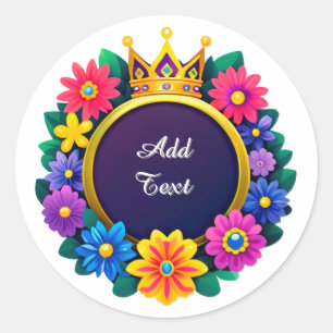 Sticker Rond Couronne florale vibrante avec couronne dorée