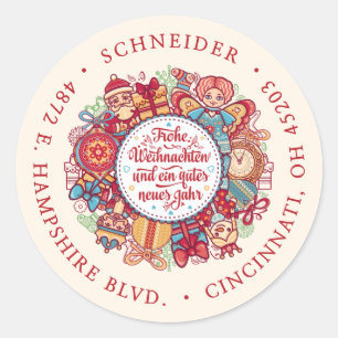Sticker Rond Couronne Frohe Weihnachten USA Adresse de retour r