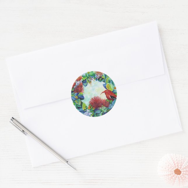 Sticker Rond Couronne hawaïenne Mele Kalikimaka Noël (Enveloppe)