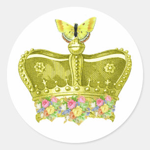 Sticker Rond Couronne jaune avec papillon