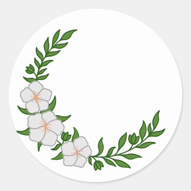 Sticker Rond Couronne magnifique croissant de fleurs blanches (Devant)