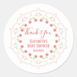 Sticker Rond Couronne minimaliste calligraphiée de fleurs roses