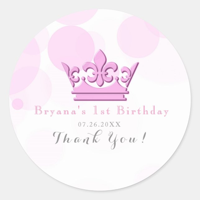 Sticker Rond Couronne rose et points Fête d'anniversaire royale (Devant)