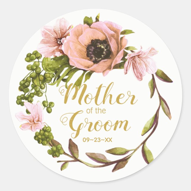 Sticker Rond Couronne rose Peony Mère de la chambre ID456 (Devant)