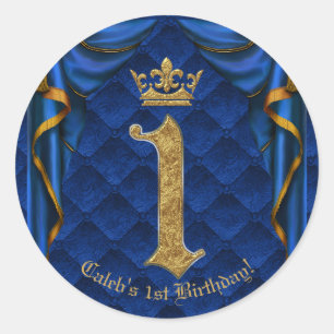 Sticker Rond Couronne Royale Bleue et Or 1er Anniversaire