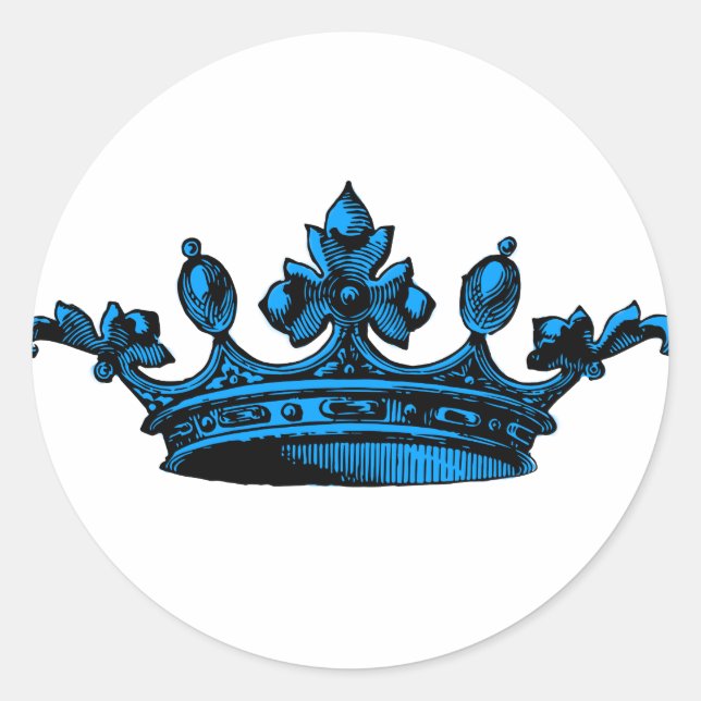 Sticker Rond Couronne royale en bleu clair Prince, Princesse, R (Devant)
