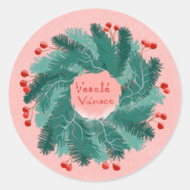 Sticker Rond Couronne tchèque de Noël Joyeux