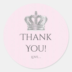 Sticker Rond Couronne vintage de conte de fées rose pour faveur