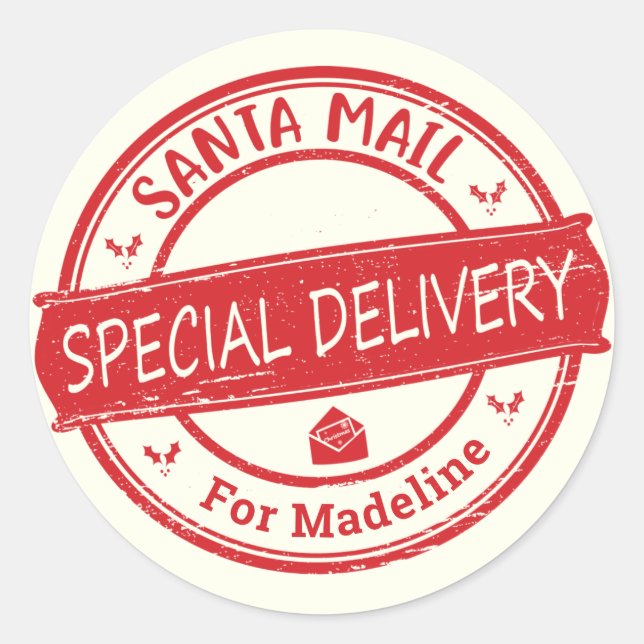 Sticker Rond Courrier du Père Noël Livraison Spéciale Ajouter u (Devant)