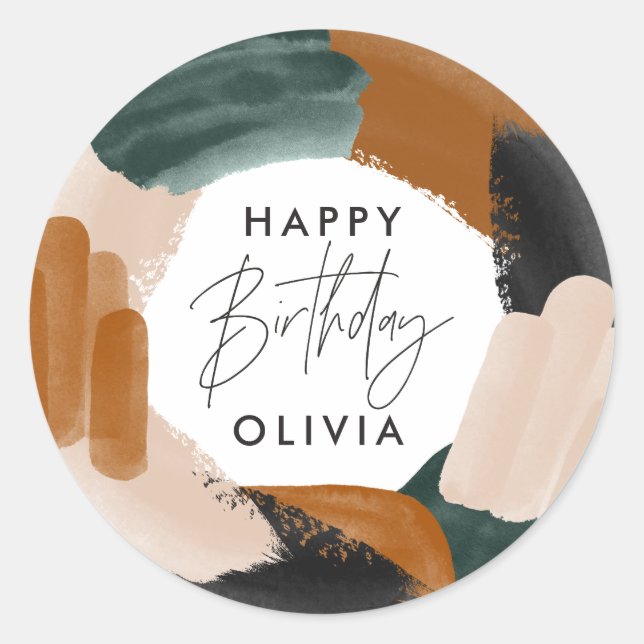 Sticker Rond Cours d'anniversaire abstrait en terre cuite verte (Devant)