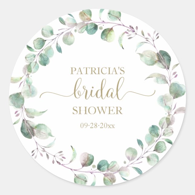 Sticker Rond Cours de Baby Shower Mariage Aquarelle Eucalyptus  (Devant)