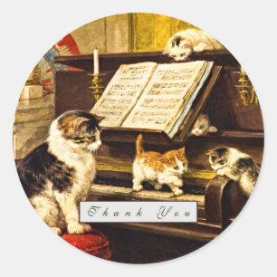 Sticker Rond Cours de piano Vintage personnalisé Mère Chat & Ki