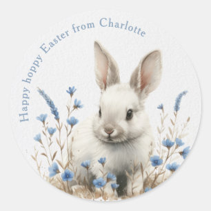 Sticker Rond Cours pour enfants : Lapin aquarelle de Pâques et 