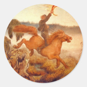 Sticker Rond Course de chevaux à travers l'herbe 1902