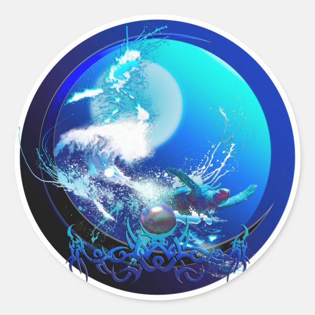 STICKER ROND COURSE DE LUNE BLUE TURTTUE SEA (Devant)