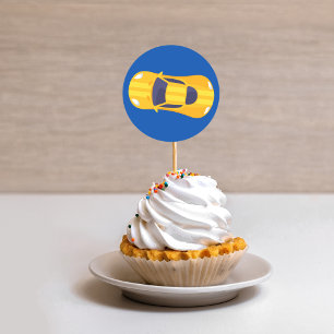 Sticker Rond Course Jaune Voiture Racetrack Baby Boy Dedication