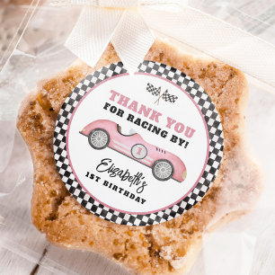 Sticker Rond Course rose Voiture Fast One Girl Anniversaire Fêt
