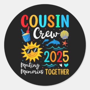 Sticker Rond Cousin Crew 2025 Summer Vacation Beach Voyage en f
