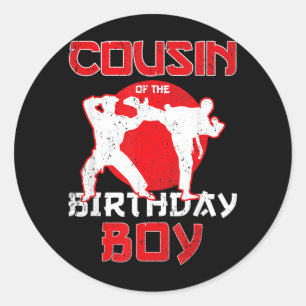 Sticker Rond Cousin du garçon de karaté taekwondo d'anniversair