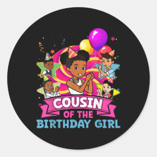 Sticker Rond Cousine La Fille Anniversaire Fête Rose Poupée Fam