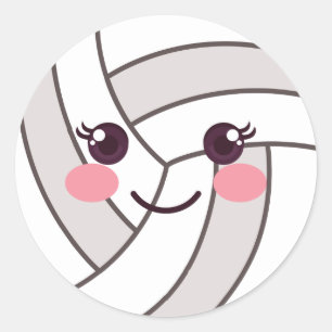Sticker Rond Coute Kawaii Volleyball Ball Emoji Anniversaire