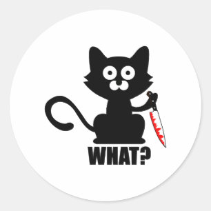 Sticker Rond Couteau d'Halloween drôle de chat