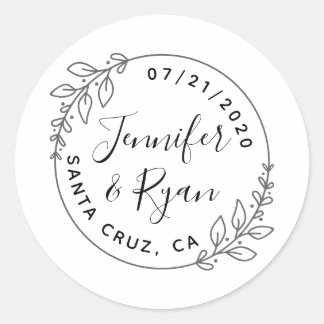 Sticker Rond Coutume Ronde Laurel Wreath Wedding Enregistrer La