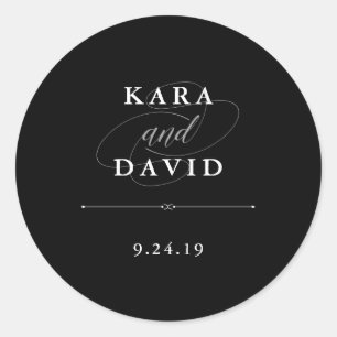 Sticker Rond Couture élégante   Mariage noir et blanc