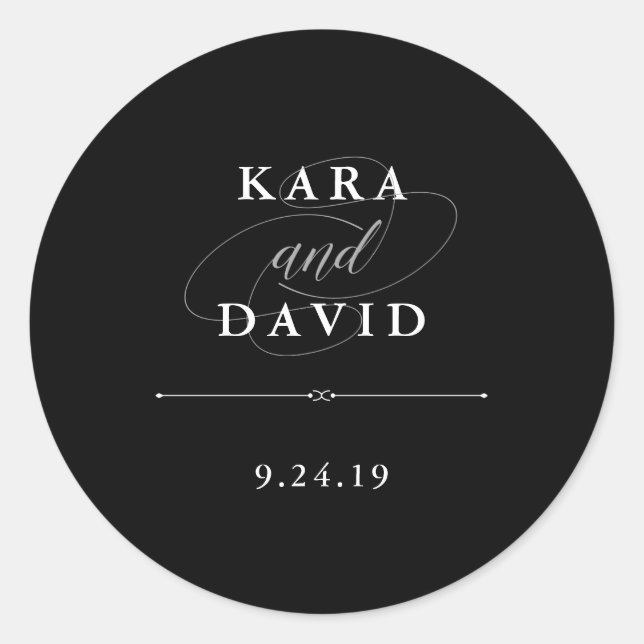 Sticker Rond Couture élégante | Mariage noir et blanc (Devant)