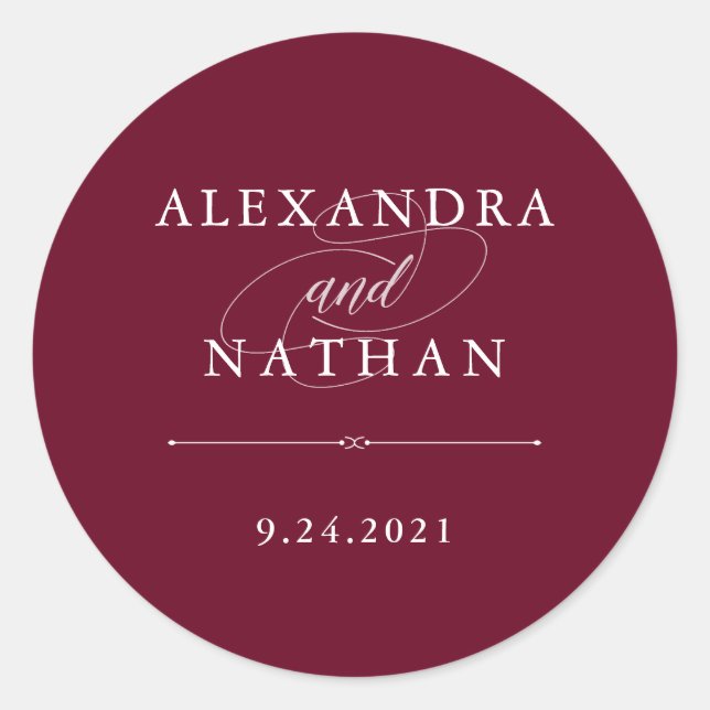 Sticker Rond Couture élégante | Marsala Mariage (Devant)