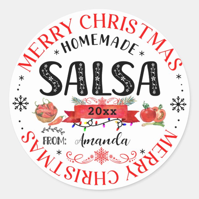 Sticker Rond Couvercle de pot de salsa fait maison Joyeux Noël (Devant)