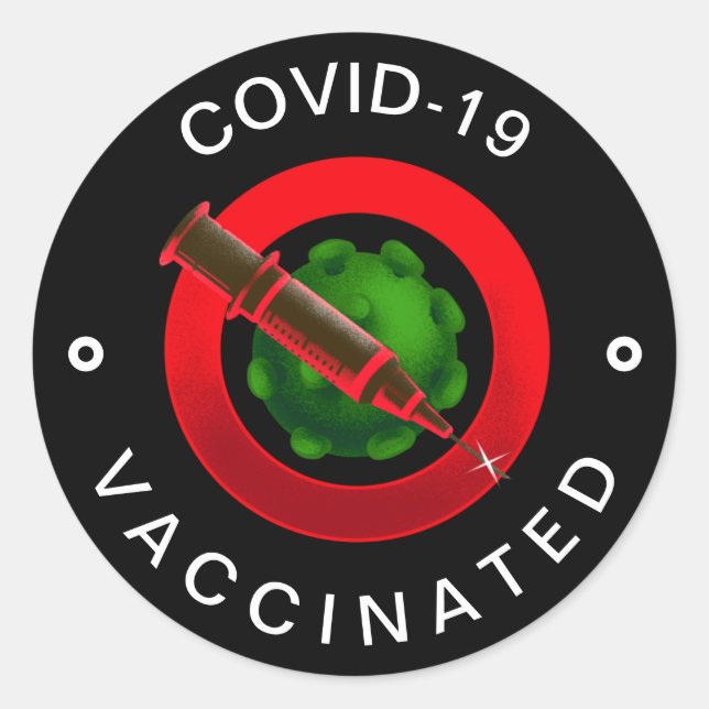 Sticker Rond Covid-19 Vaccinated Black & Red Motivation Cool (Devant)