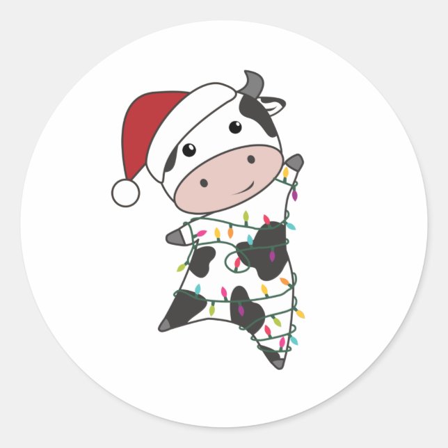 Sticker Rond Cow Cheerful Christmas Winter Animals (Devant)