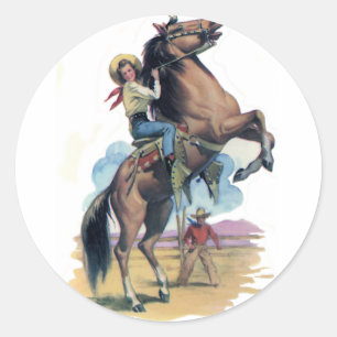 Sticker Rond Cow-girl sur le cheval
