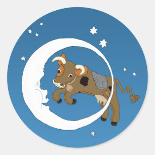 Sticker Rond Cow Jumped Over the Moon