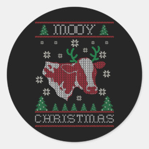 Sticker Rond Cow Mooy Christmas Xmas Hat Cow